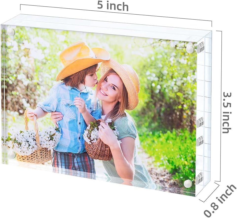 KIURENGT Bloberey Acrylic Picture Frame, Clear Freestanding Double Sided 20mm Thickness Frameless
