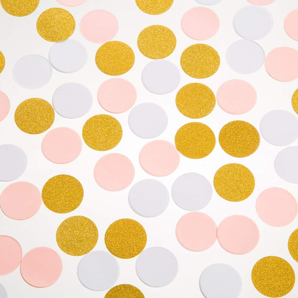MOWO Confetti Circles Wedding Party Decor and Table Decor, 1.2’’ in Diameter (glitter gold pink and