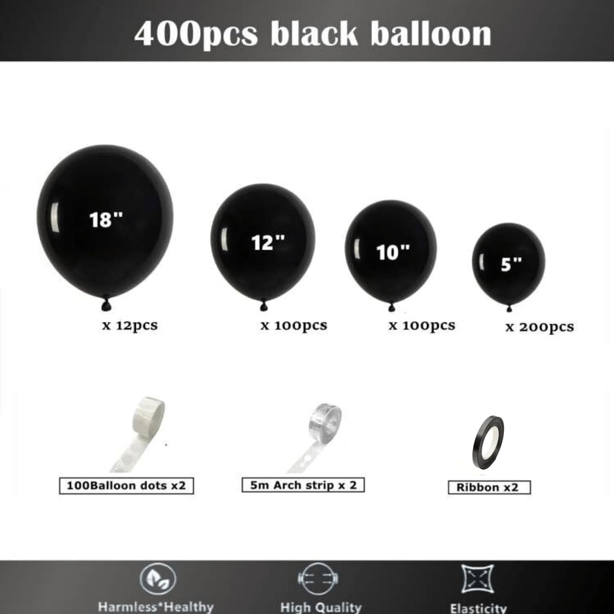 412pcs Black Balloons 18 12 10 5 Inch Black Balloon Garland Arch Kit Different Sizes Matte Latex