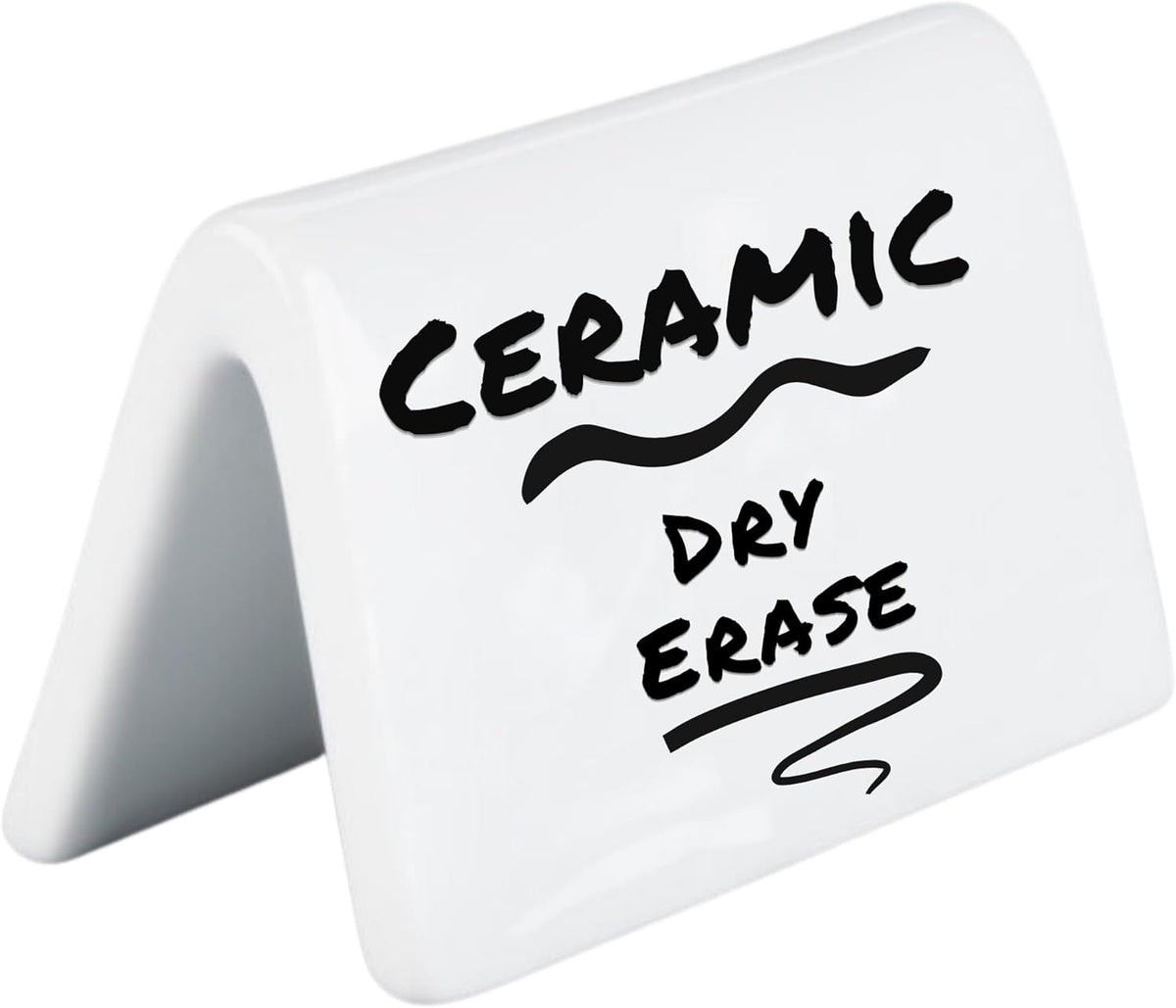 Double Sided Ceramic Dry Erase Table Tent Sign White - 3-1/2"x2" - Reusable Tabletop Setting. Great