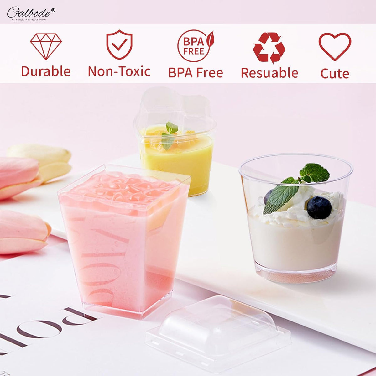 360 Pack 5oz 6oz Dessert Cups with Lids and Spoons, 3 Styles Clear Plastic Appetizer Cups for