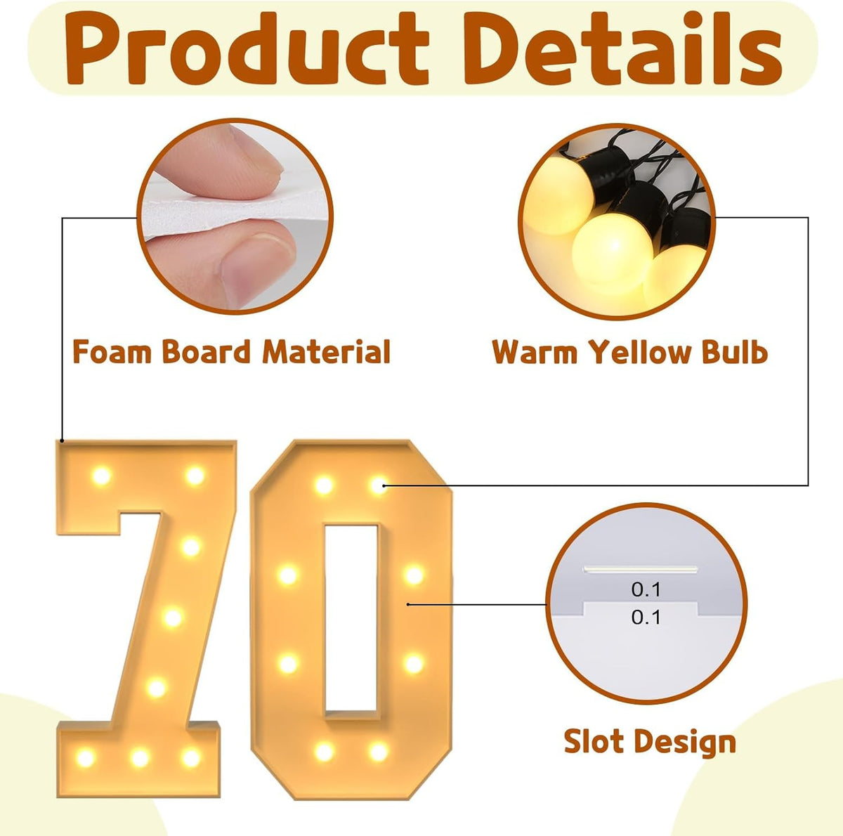 imprsv 3FT Marquee Light Up Numbers, Marquee Numbers 70th Birthday Decorations for Women Men, Large