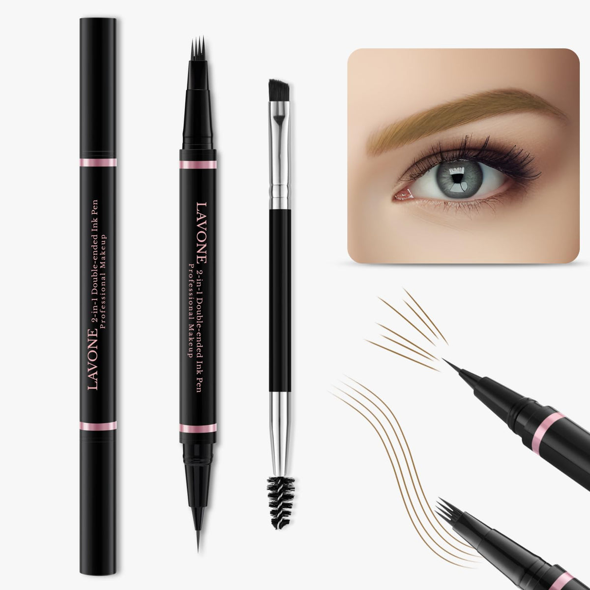Eyebrow Pencil,2-in-1 Waterproof Eyebrow Pen with 4 Tip Brow Pen and Ultra-Precise Brow Pencil,with