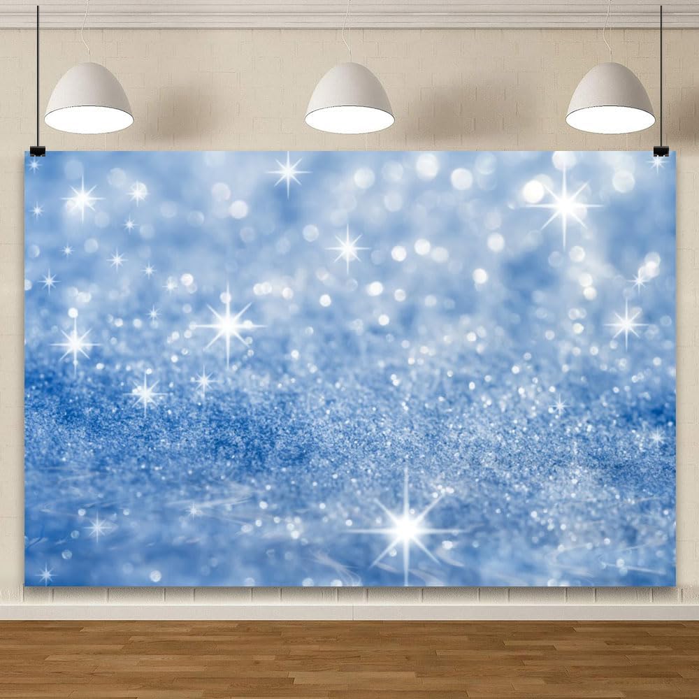 YongFoto Silver Blue Glitter Backdrop 9x6ft Silver Light Spots Blue Sequin Bokeh Photography