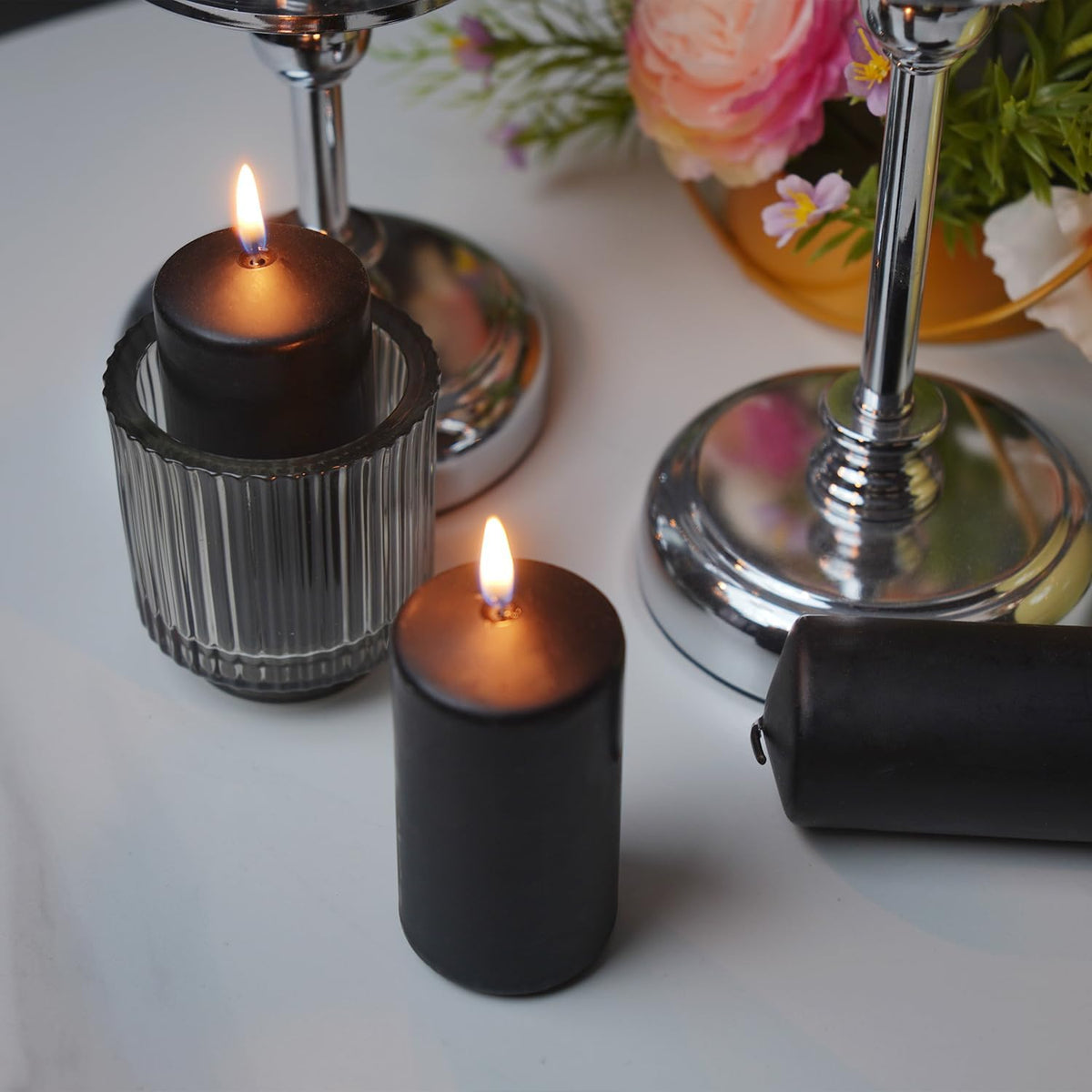Set of 20 | 2-Inch Wide x 4-Inch Tall Black Pillar Candles - Elegant Décor for Home, Events, and