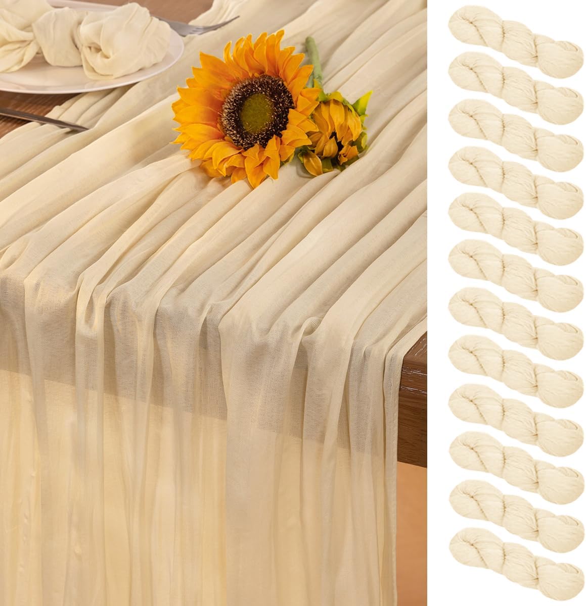 Beige Cheesecloth Table Runner 12 Pack Fall Table Runners 120 Inches Boho Gauze Cream Cheese Cloth
