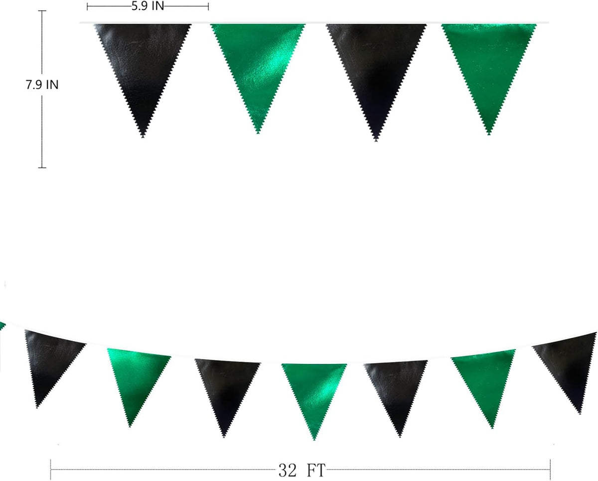 Black Green Party Decorations Metallic Fabric Triangle Pennant Banner Flag Bunting Garland for