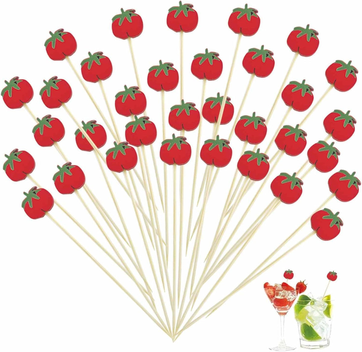 120 Pcs Tomato Cocktail Picks 4.7" Drinks Fruits Hawaiian Party Food Garnish Skewer Sticks