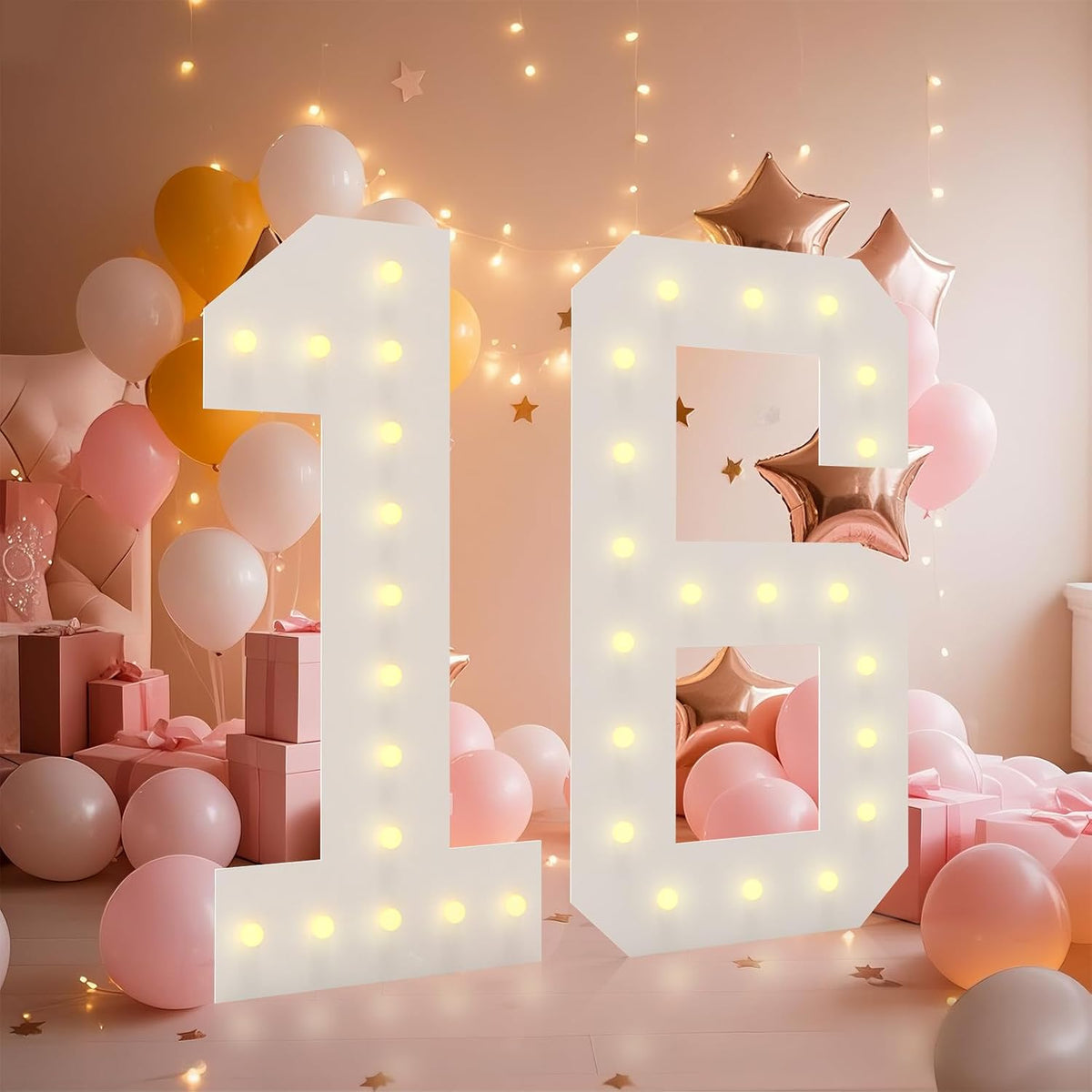 4FT Light Up Numbers, Marquee Numbers 4 Feet Tall Giant Number 16 Mosaic Big Number Sign for 16th