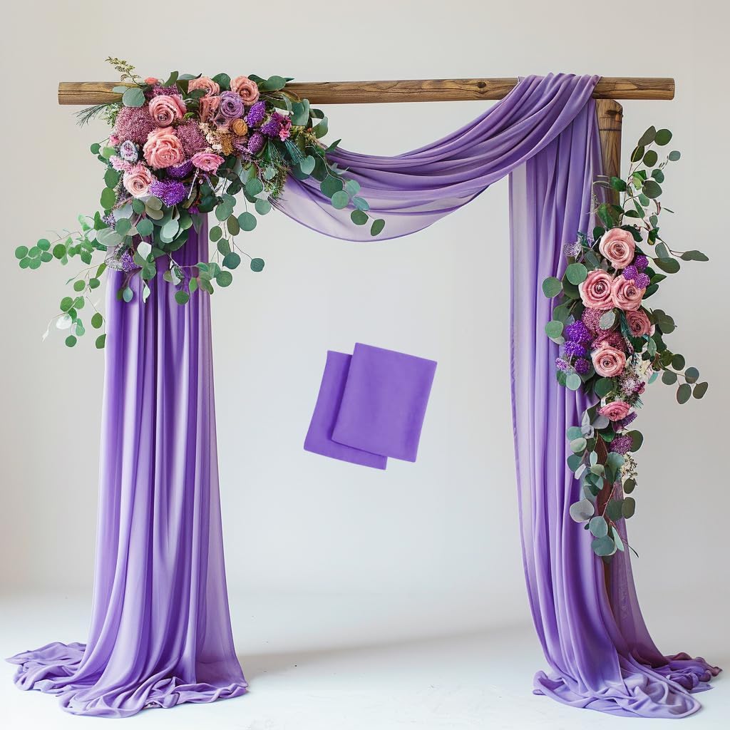 Wedding Arch Draping Fabric 2 Panels 28.7" x 20FT Lavender Purple Sheer Chiffon Backdrop Drapes for