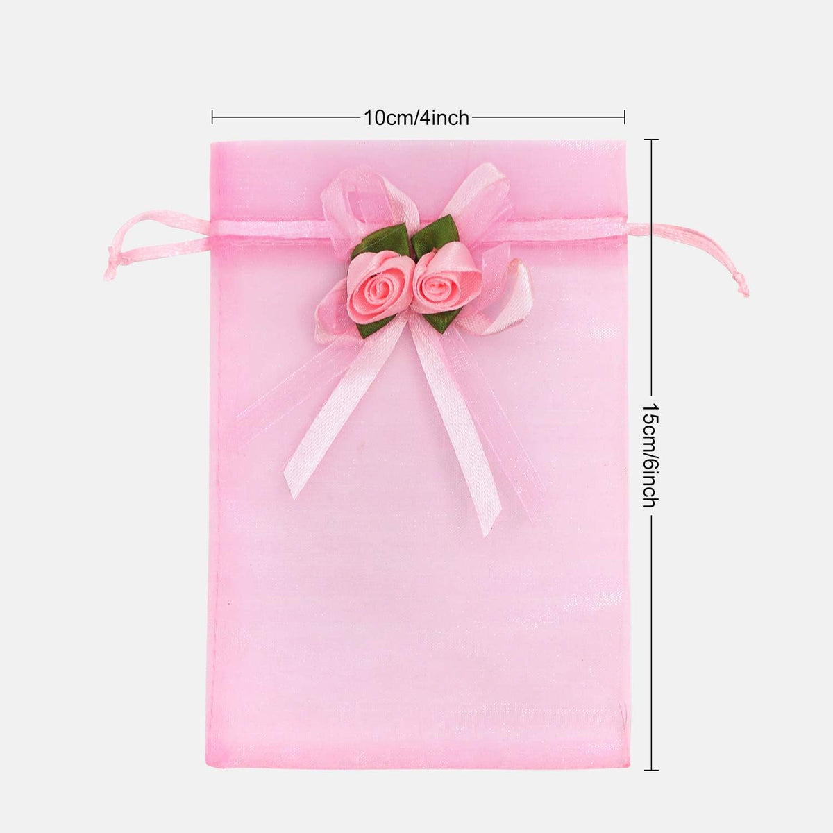 SumDirect Rose Organza Gift Bags - 50Pcs 4x6 inch Pink Wedding Favor Gift Bags, Jewelry Pouches