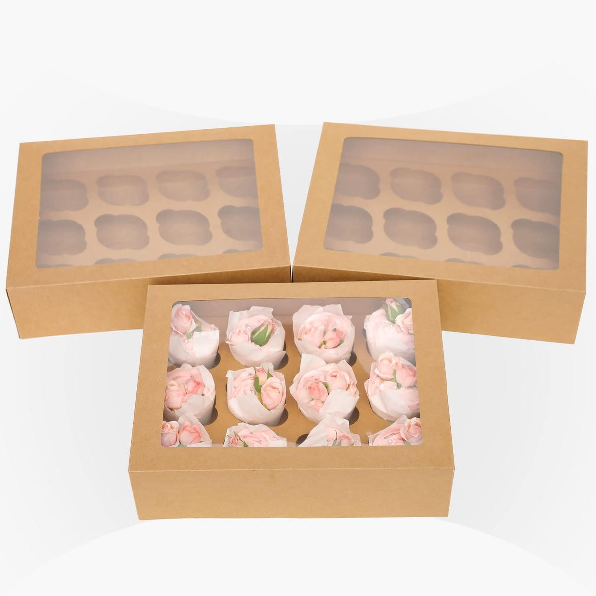 Bakepacker Auto-pop up 12 Cupcake Containers 6-Packs Brown Cupcakes Carrier, 12 Cupcake Boxes with