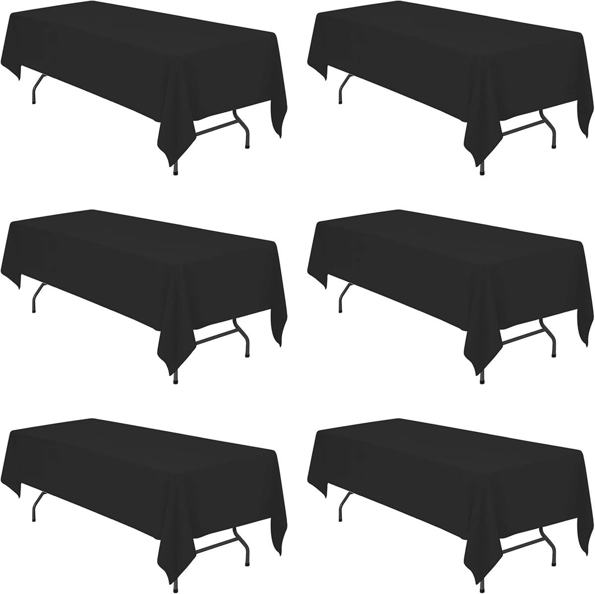 BRILLMAX 6 Pack Black Tablecloths for 8 Foot Rectangle Tables 60 x 126 Inch - 8ft Rectangular Bulk
