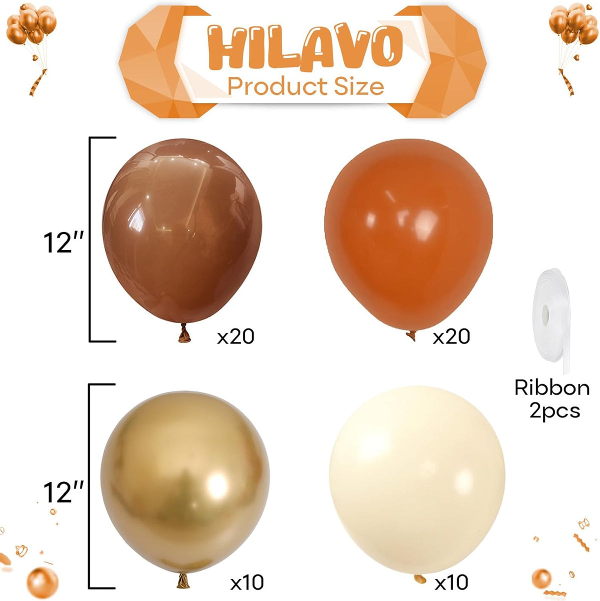 Orange Brown Balloons Set, 60Pcs 12 Inch Burnt Orange Tan Pastel Coffee Metallic Gold Retro Ivory