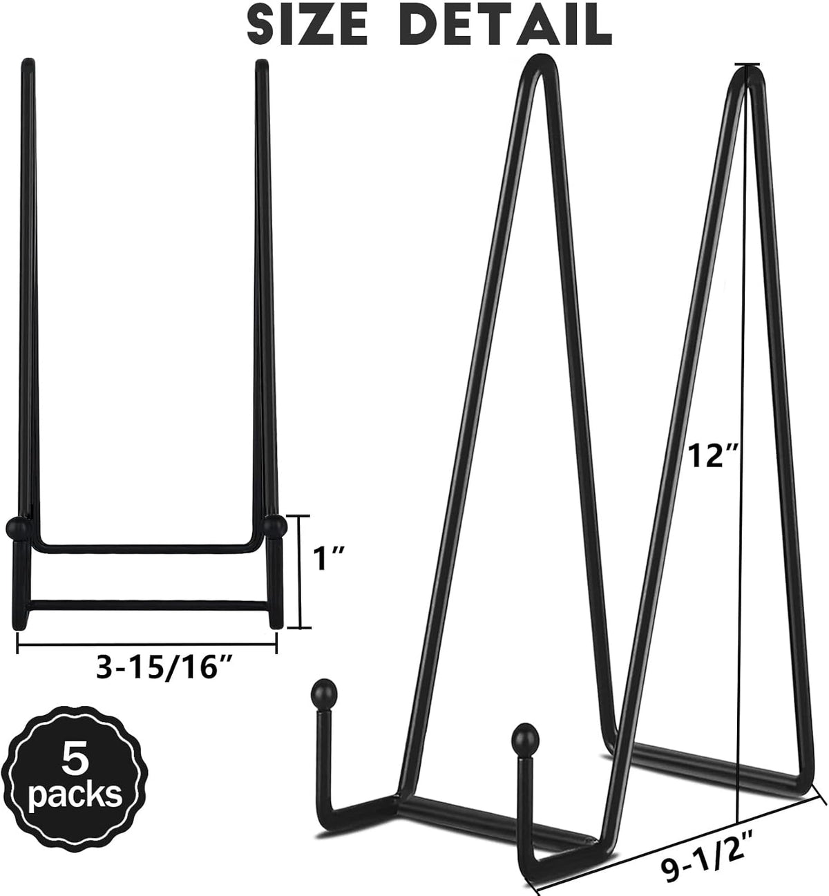 IBosins 5 Pack 12 Inch Plate Holder Display Stands, Large Metal Black Frame Stand for Picture
