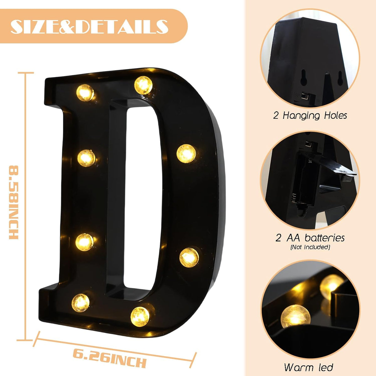 Led Marquee Letters, 8.58 Inch Black Light Up Letters, Small Led Letter Lights, Battery Powered