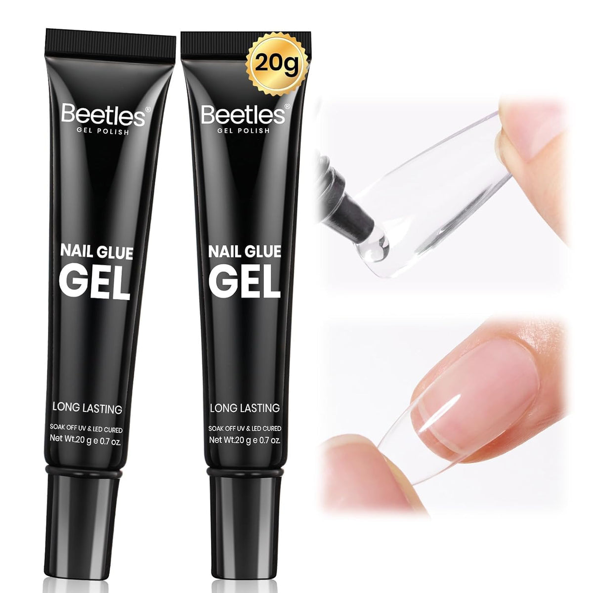 Beetles 2Pcs*20g Solid Nail Glue Gel, Tipex Soft Nail Tips Glue Super Strong for Acrylic Nails