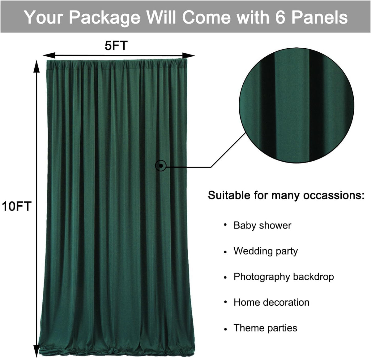 30 ft x 10 ft Wrinkle Free Hunter Green Backdrop Curtain for Parties, Polyester Dark Green Photo