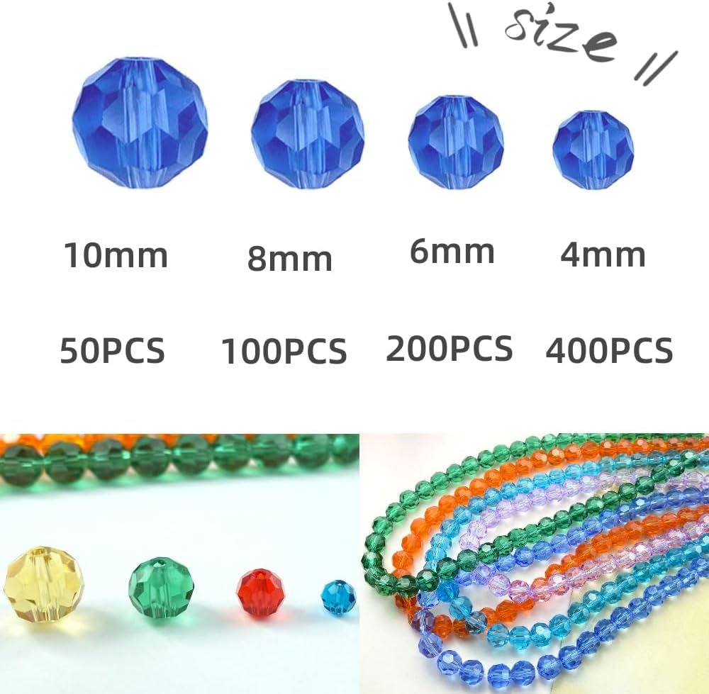 100 PCS 8mm Crystal Glass Beads Round Multiple Faceted Loose Spacer Glass Beads for DIY Handcrafte