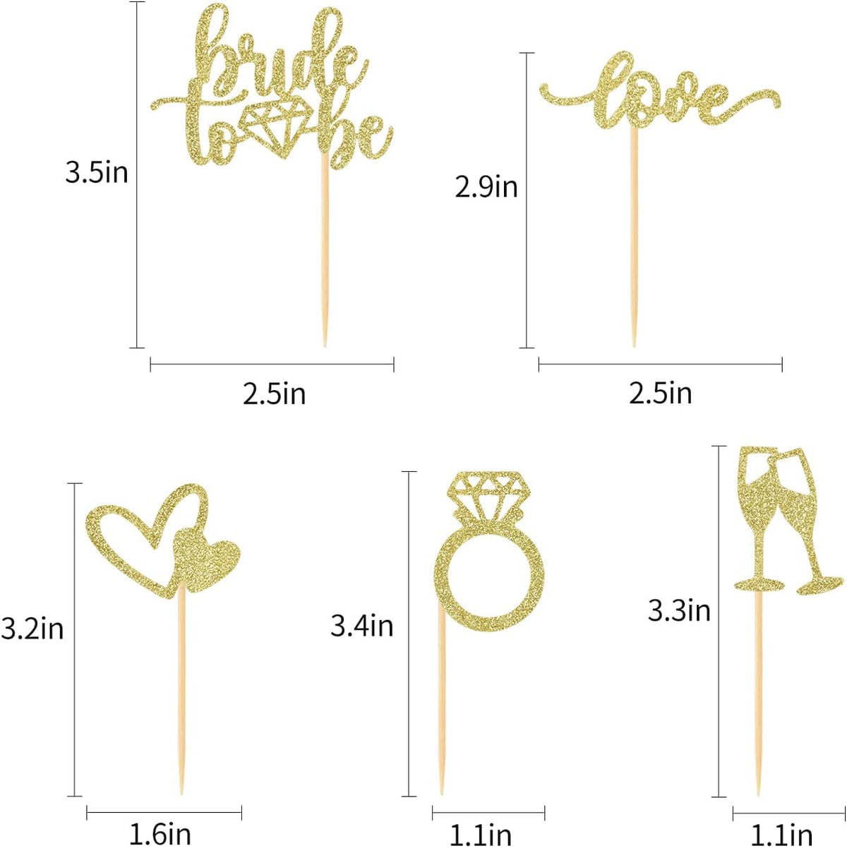 35 PCS Glitter Diamond Ring Bride to be Love Cupcake Topper Champagne Cake Picks Decorations for