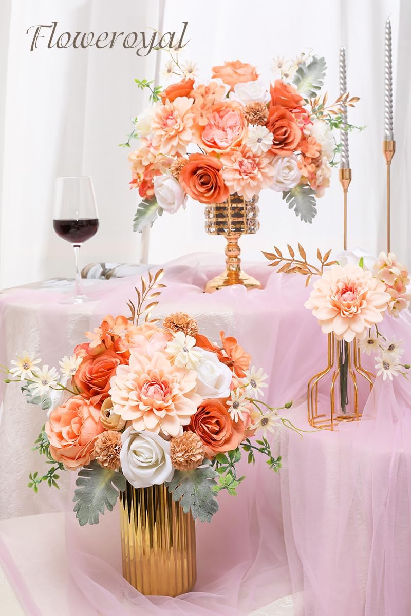 Floweroyal Artificial Flowers Combo Champagne Flowers Mix Silk Flowers Dahlia Roses with Stems for