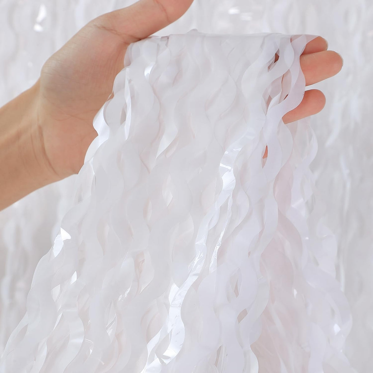 3Pcs Wavy White Metallic Tinsel Curtain Foil Fringe Backdrop,3.3 ft x 6.6 ft Streamer Photo Booth
