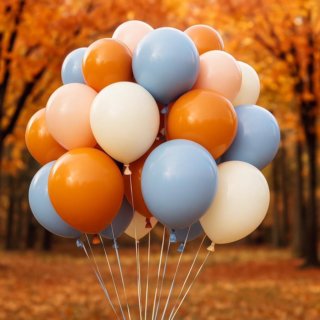 Burnt Orange and Blue Fall Balloons, 12 Inch 35PCS Dusty Blue Orange Taupe Peach Balloon, Fall