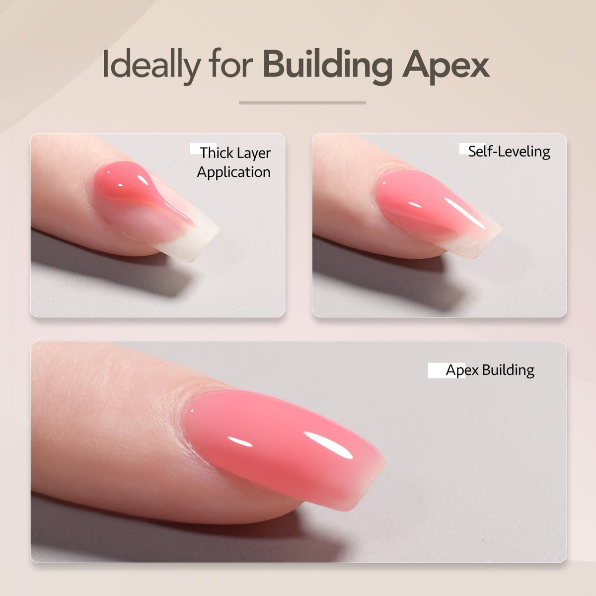 GAOY 6 Colors Rubber Base Gel Set, Jelly Builder Base Nail Gel Nude Sheer White Pink, 2-in-1 Soak