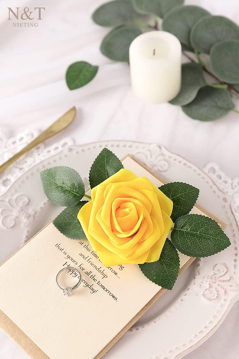 N&T NIETING Artificial Flowers, 25Pcs Fake Flowers Fall Roses Perfect for DIY Wedding Bouquets