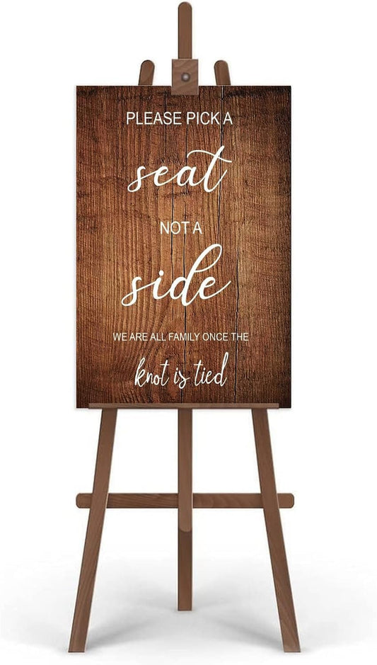 Rustic Wooden 'Please Pick A Seat Not A Side' Wedding Welcome Sign - Reception Seating Plan Wall