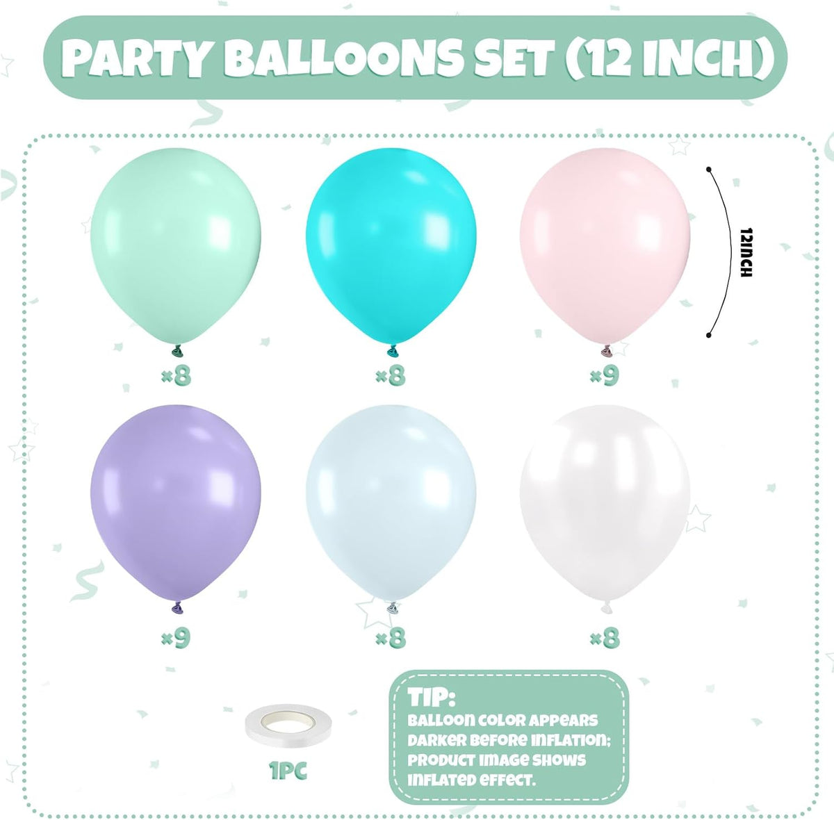 Pastel Balloon, 50 Inch 12 Inch Mermaid Birthday Party Decorations with Pink Purple White Blue Teal