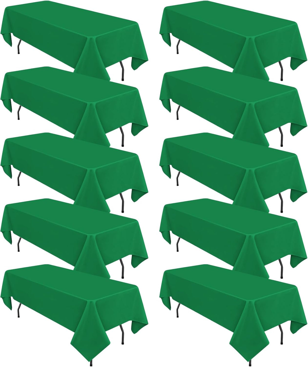 10 Pack Green Tablecloths for 6ft Rectangle Tables 60 x 102 Inch - Polyester Table Cover Stain and