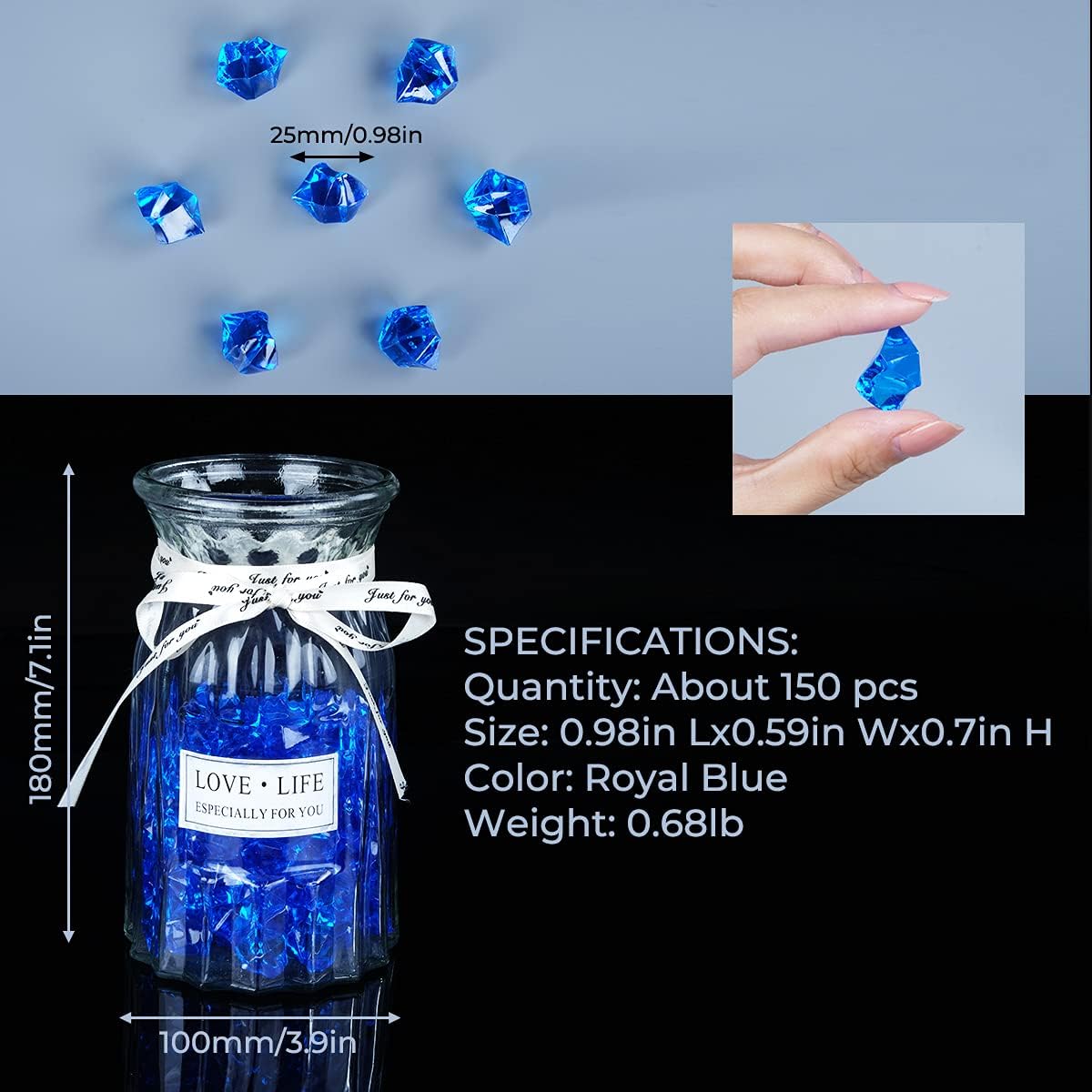 Babenest Acrylic Crushed Ice Rocks, 150 PCS Fake Crystals Plastic Ice Cubes Diamonds Gems for Vase