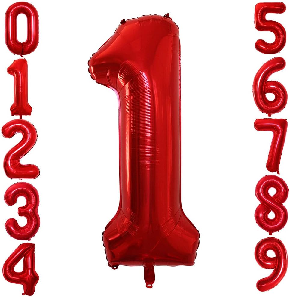 GOER Red Foil Balloons Number 1,Huge Number Balloons for 1st Birthday Party Supplies Anniversary