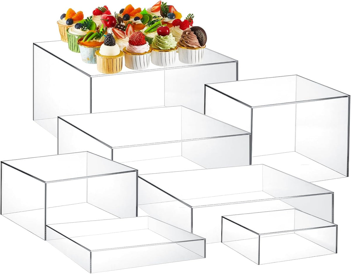 Leinuosen 7 Pcs Large Buffet Risers Set 6" to 12" Acrylic Display Box Catering Dessert Table Riser