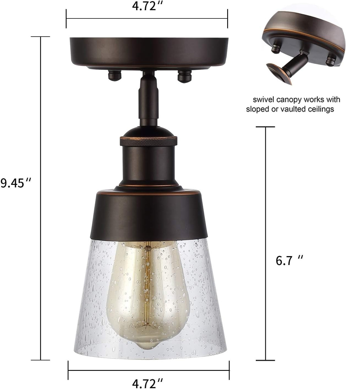Rustic Glass Flush Mount Light Fixture Mini Clear Seeded Glass Shade Semi Flush Mount Ceiling Light
