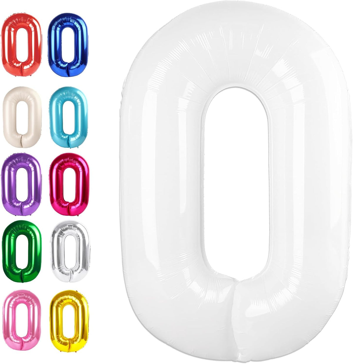 White 40 Inch 0 Number Balloons, 0 Decorations for 10 20 30 40 50 60 70 80 90 100 Birthday, White