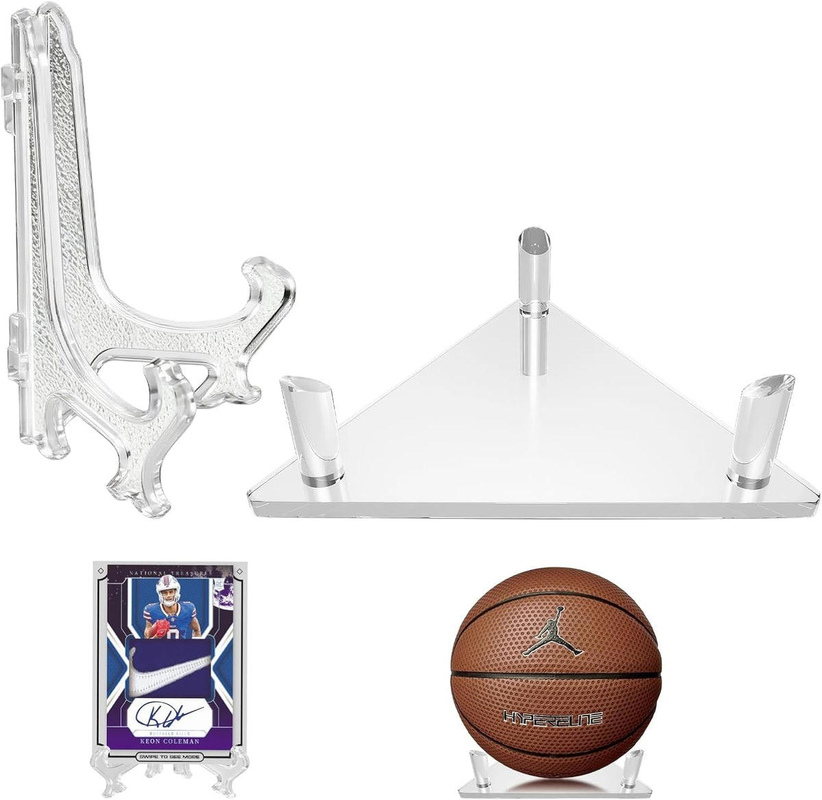 Ball Display Stand with Card Display Stand, Transparent Acrylic Sleek Holder for Different Size