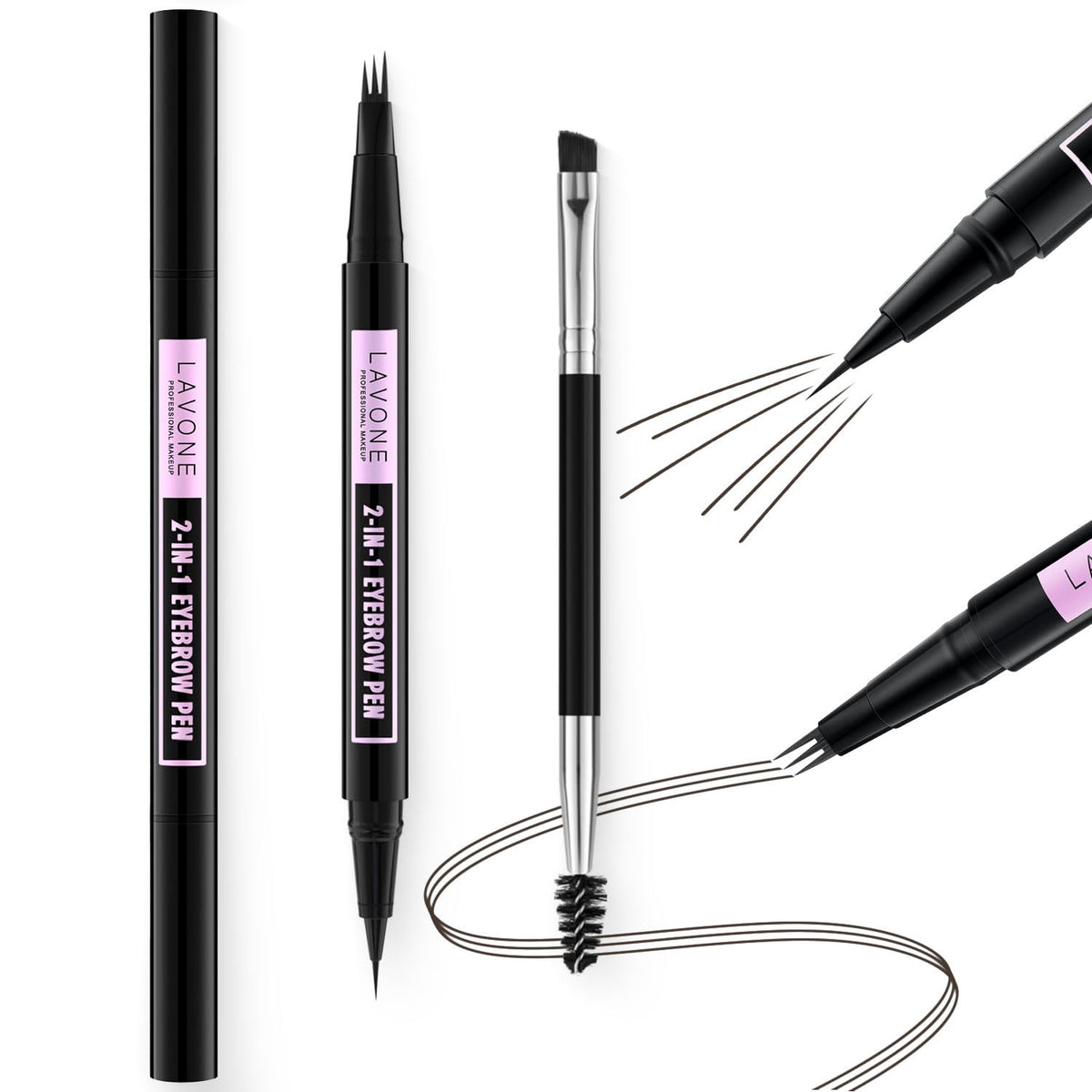 LAVONE Eyebrow Pencil, 2-In-1 Waterproof Eyebrow Pen, with 3 Tip Microblading Eyebrow Pen and