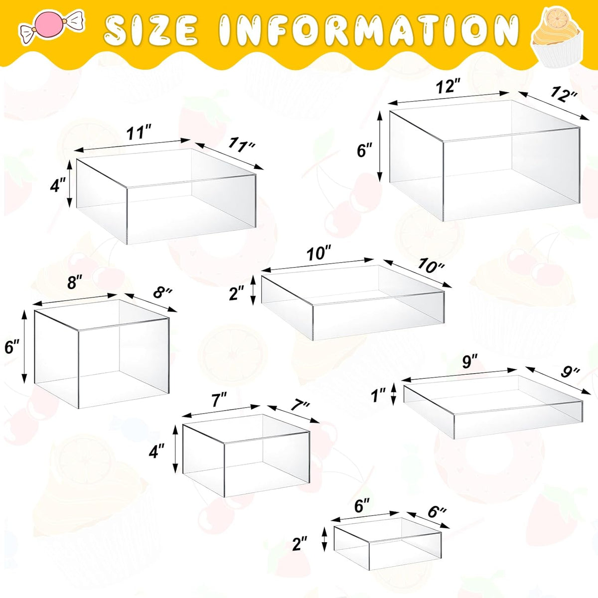 Leinuosen 7 Pcs Large Buffet Risers Set 6" to 12" Acrylic Display Box Catering Dessert Table Riser