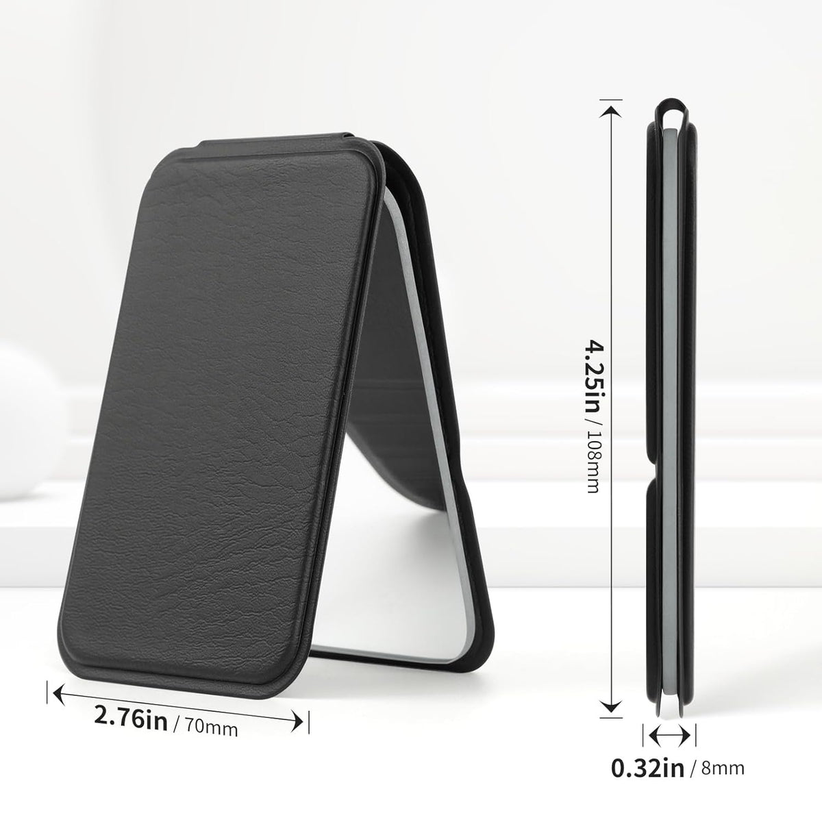 DUcare Mini Folding Mirror Portable Travel PU Portable Adjustable Rectangular Ultrathin Vanity