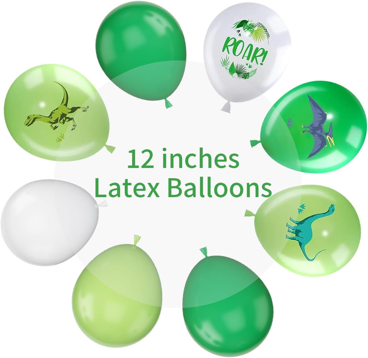 Dinosaur Balloons, 12 Inch Dino Printed Balloons Green White Lime Green Latex Balloons for Birthday