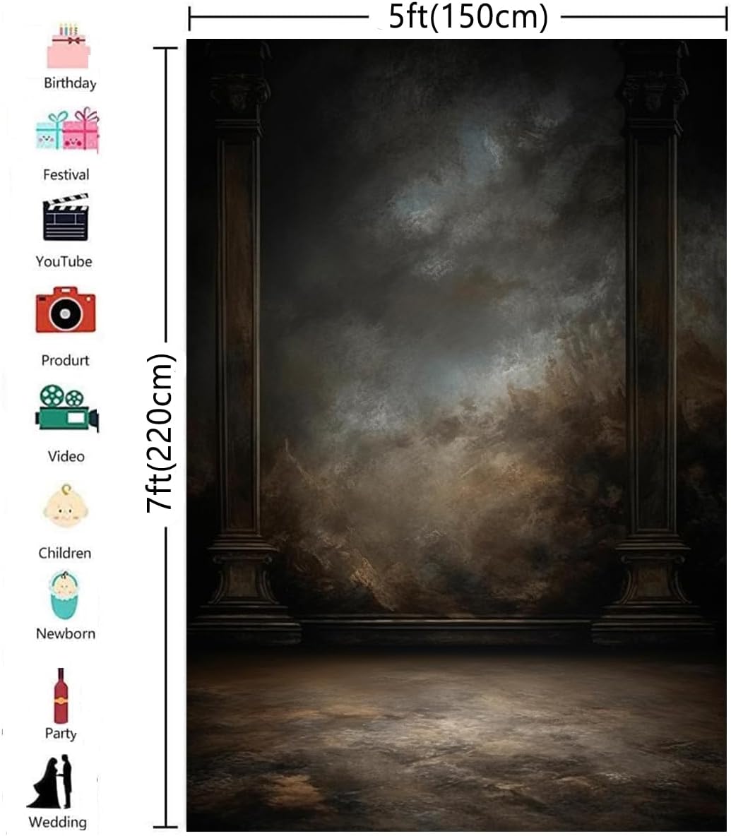5x7ft Dark Vintage Photography Backdrops Portrait Photo Backdrop Wedding Bridal Show Birthday
