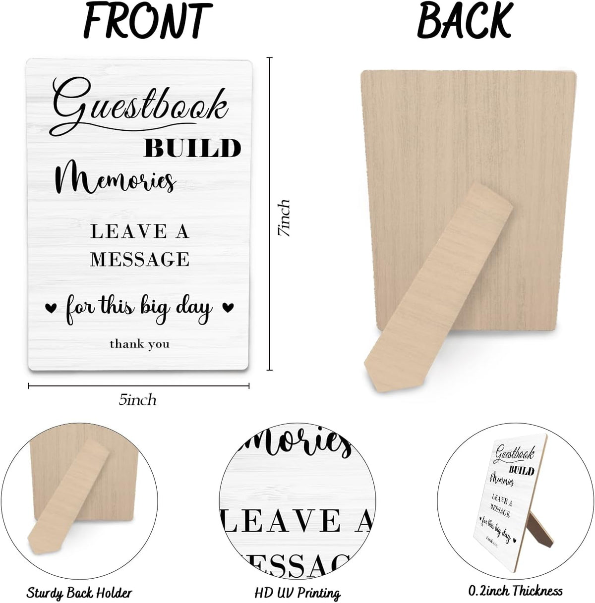 Guestbook Sign, Wedding Guestbook Wooden Sign Stand 5x7inch, Message Guest Book Wedding Sign Stand