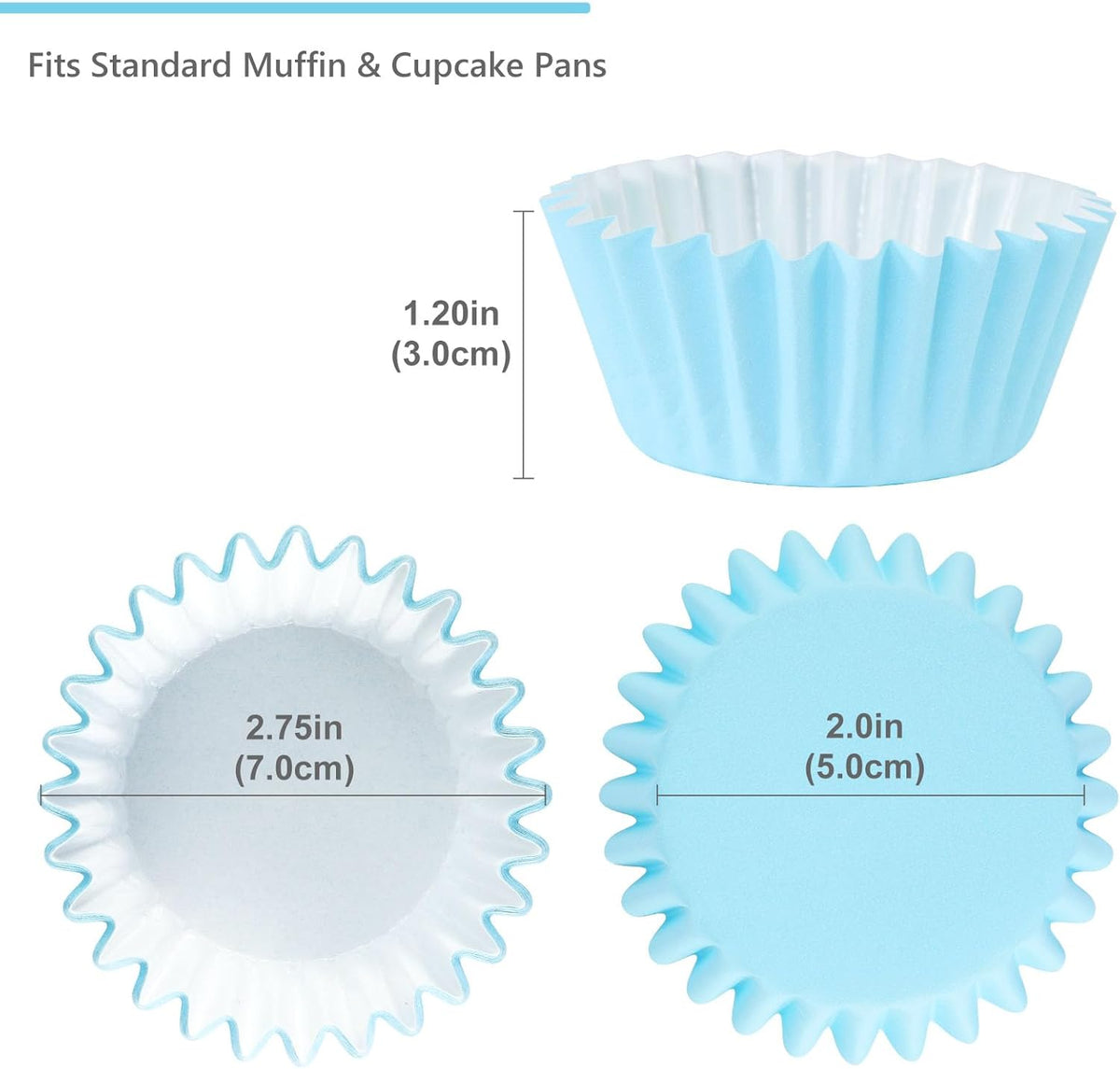 Caperci Grease-Resistant Standard Blue Cupcake Liners 150 Counts - Heavy Duty Paper Muffin Baking