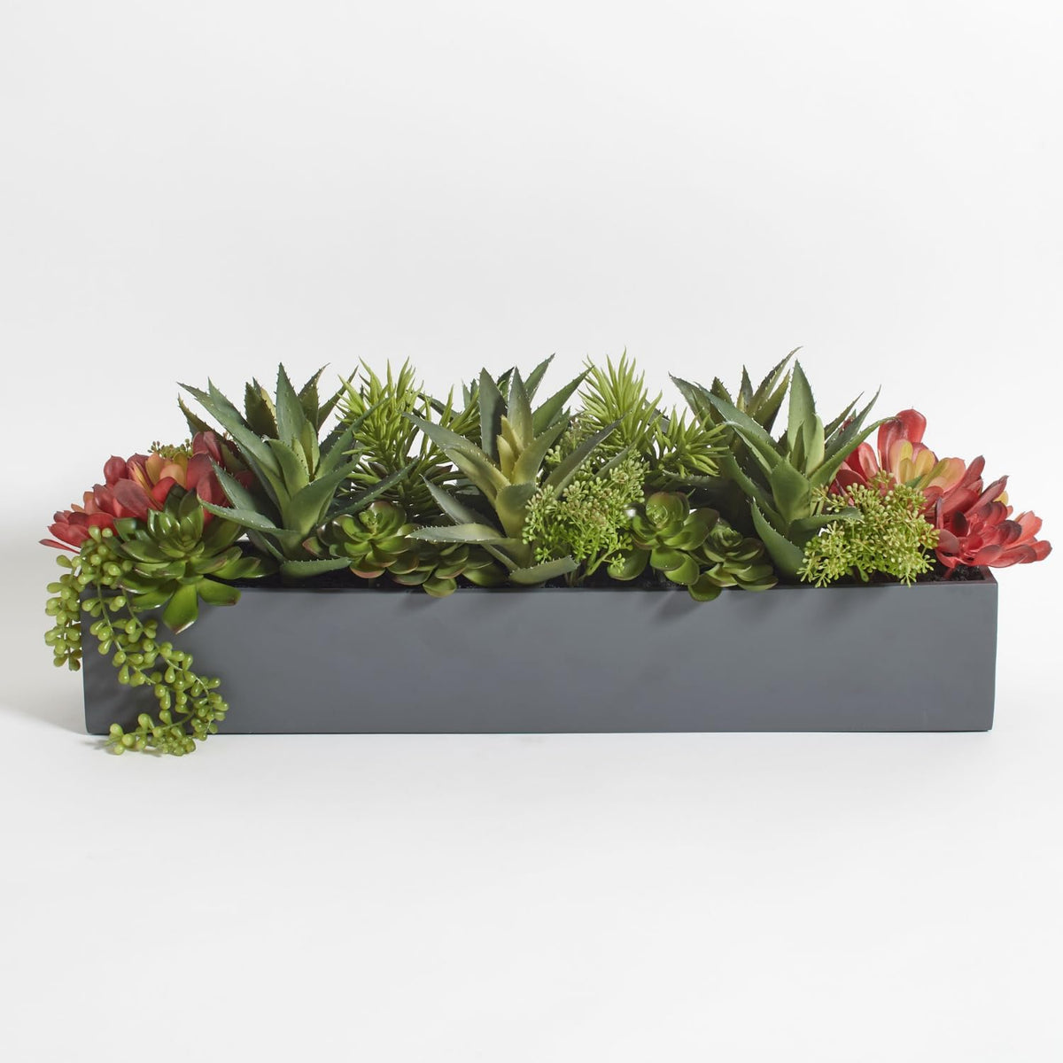 Oblong Faux Succulent Arrangement, Premium Artificial Indoor Plant Enhances Interior Design