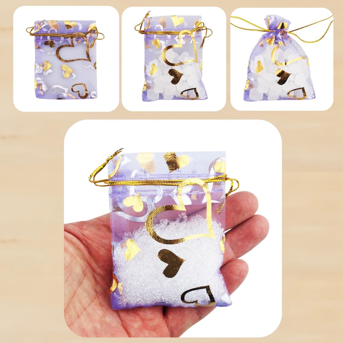 QIANHAILIZZ 100 Pack 2.8 x 3.5 Inch Flower Heart Organza Jewelry Gift Pouch Candy Pouch Drawstring