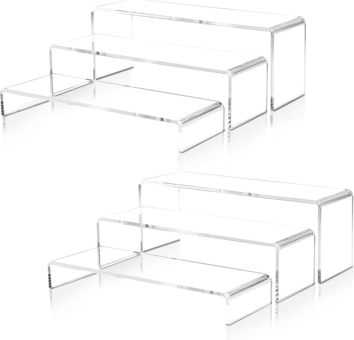 2 Set Large Acrylic Clear Display Risers, 3 Sizes 12" Rectangular Showcase Collectibles Display