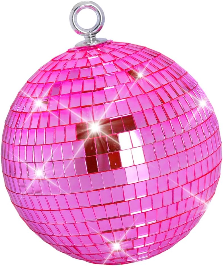 Pink Mirror Disco Ball 6 inch Small Reflects Light Mirror Ball with Hanging Rings for Party