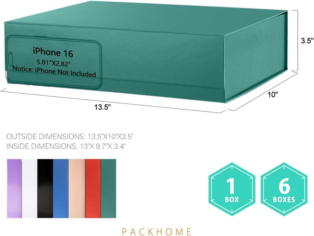 PACKHOME 6 Large Gift Boxes 13.5x10x3.5 Inches, Sturdy Shirt Boxes with Magnetic Lids for Multiple